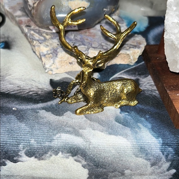 None Other - Deer Holder Small Crystals Rocks Precious Gem Sphere Stand - Gold